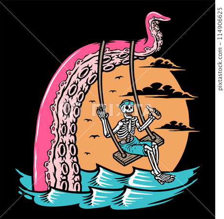 Skull swinging with giant octopus 114906625