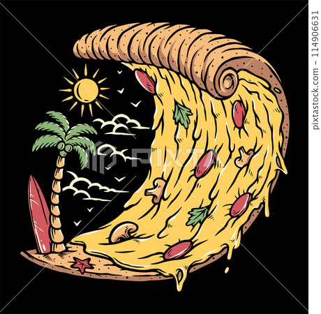 Pizza waves beach vector illustration Pizza waves beach vector illustration 114906631