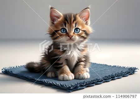 portrait of a cute white kitten with long hair, obedient and cute, sitting on a rug in an empty room portrait of a cute white kitten with long hair, obedient and cute, sitting on a rug in an empty room 114906797
