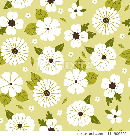 Seamless pattern with white flowers of... - Stock Illustration ...