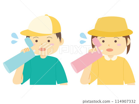 Set of illustrations of children hydrating 114907332