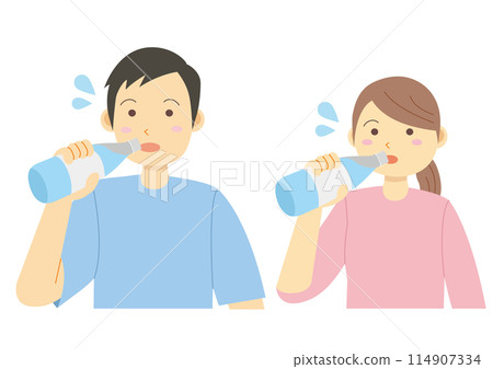 Set of illustrations of men and women hydrating 114907334