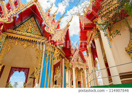 Golden carved chapel Thai culture of Wat Tham Sua, Tiger Cave in Kanchanaburi Golden carved chapel Thai culture of Wat Tham Sua, Tiger Cave in Kanchanaburi 114907846