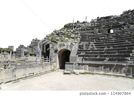 West Theatre of Umm Qais (Umm Qays)--is a town in northern Jordan near the site of the ancient town of Gadara, Jordan. On white background 114907864