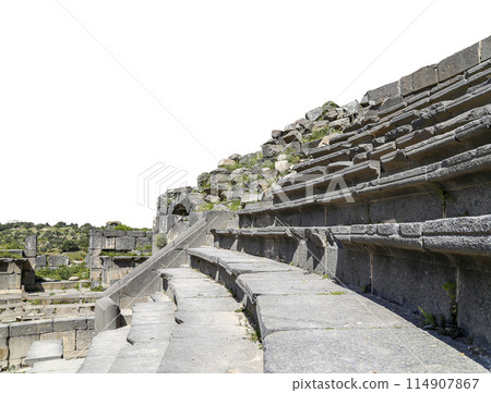 West Theatre of Umm Qais (Umm Qays)--is a town in northern Jordan near the site of the ancient town of Gadara, Jordan. On white background West Theatre of Umm Qais (Umm Qays)--is a town in northern Jordan near the site of the ancient town of Gadara, Jordan. On white background 114907867