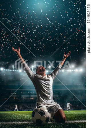 the football player is happy to score a goal 114908456