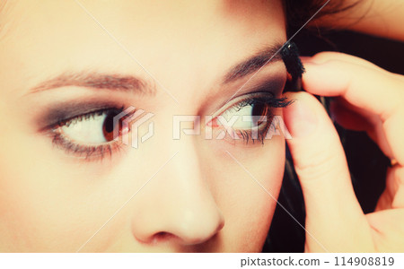 Closeup part of woman face eye makeup detail. 114908819