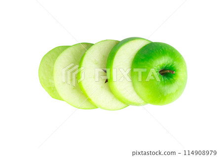 sliced fresh green apple isolated on white background sliced fresh green apple isolated on white background 114908979