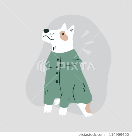 Vector hand drawn illustration of a funny dog in a costume Vector hand drawn illustration of a funny dog in a costume 114909400