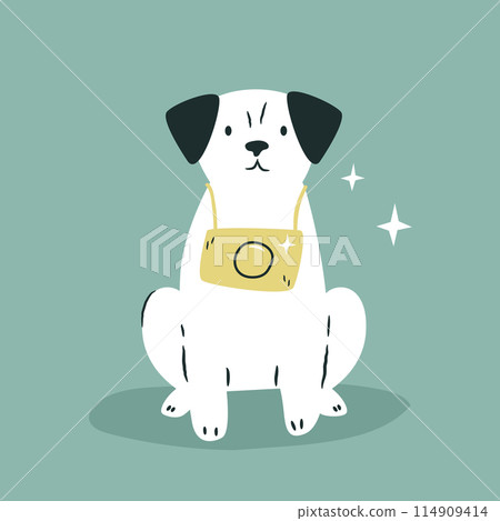 Vector illustration of a funny dog sitting with photo camera 114909414