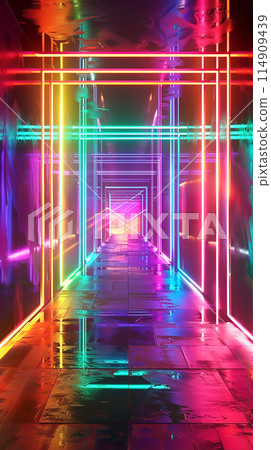 Abstract neon rainbow geometric background 114909439