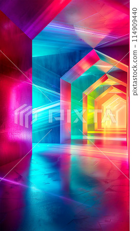 Abstract neon rainbow geometric background 114909440