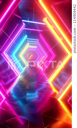 Abstract neon rainbow geometric background 114909442