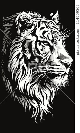 Tribal tiger head tattoo vector graphics black and white illustration. 114909562