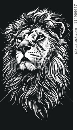 Lion head isolated on black background. Vector illustration for tattoo or t-shirt design 114909657