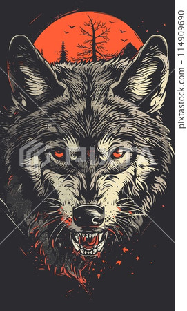 Wolf head. Vector illustration for t-shirt, poster, print. Wolf head. Vector illustration for t-shirt, poster, print. 114909690
