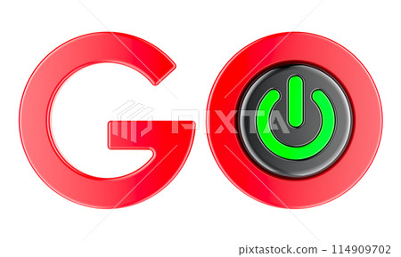 Go, concept. Red inscription with button, 3D rendering Go, concept. Red inscription with button, 3D rendering 114909702