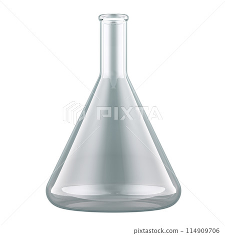 Empty conical flask, chemistry laboratory glassware. 3D rendering 114909706