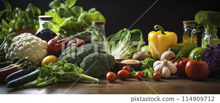 Variety of Fresh Vegetables Arranged on a Table 114909712