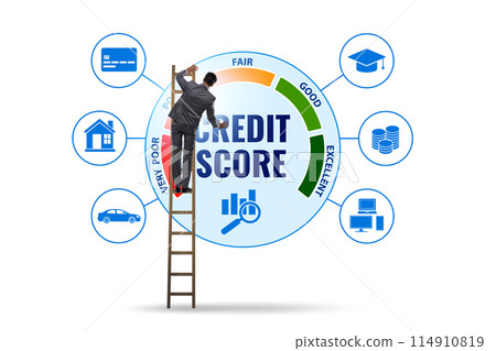 Credit score concept with businessman Credit score concept with businessman 114910819
