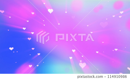 Glowing tender beautiful cute flying love hearts on a blue background for Valentine's Day 114910986