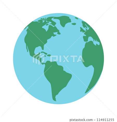 Planet Earth in simple style isolated on white background. World map, mapped on a globe. Vector flat illustration 114911255
