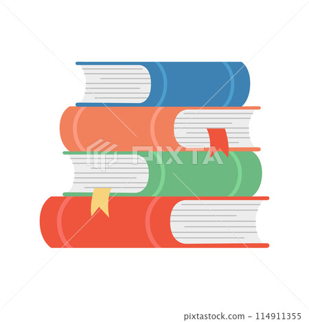 Stack of colorful books with bookmarks. Pile of textbook. Education concept. Vector flat illustration isolated on white background 114911355