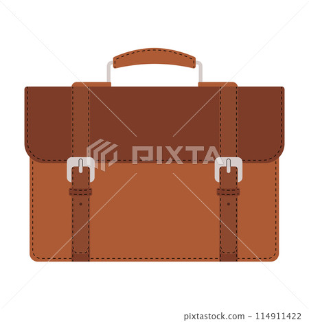 Brown leather briefcase with handle and locks. Men's business portfolio for documents. Office work bag. Vector flat illustration isolated on white background Brown leather briefcase with handle and locks. Men's business portfolio for documents. Office work bag. Vector flat illustration isolated on white background 114911422