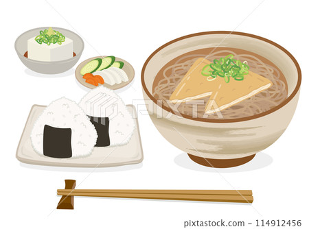 Meals_Japanese food_Noodles_Kitsune soba set meal_Rice balls 114912456
