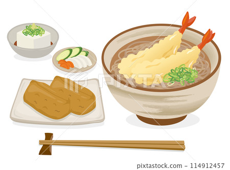 Meals_Japanese food_Noodles_Tempura soba set meal_Inari sushi 114912457