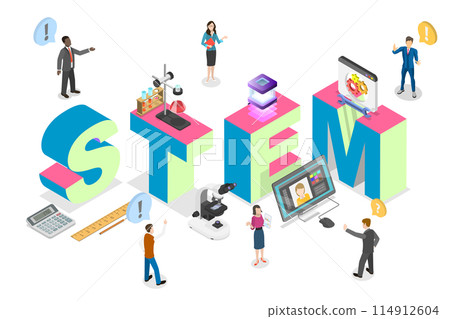 3D Isometric Flat  Illustration of STEM, Science, Technology, Engineering and Mathematics 114912604