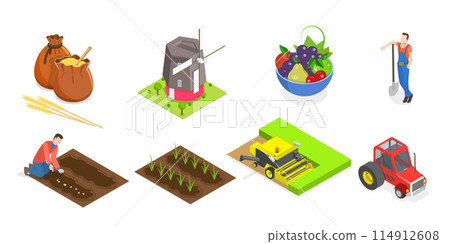 3D Isometric Flat Set of Agriculture Items, Farming Collection 3D Isometric Flat Set of Agriculture Items, Farming Collection 114912608