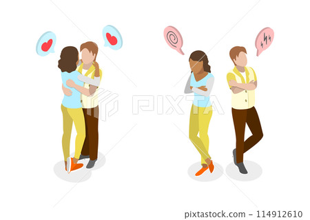 3D Isometric Flat  Set of Man and Woman Couple, Conflict and Love 114912610