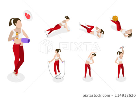 3D Isometric Flat Illustration of Yoga Exercises, Physical and Spiritual Practice 3D Isometric Flat Illustration of Yoga Exercises, Physical and Spiritual Practice 114912620