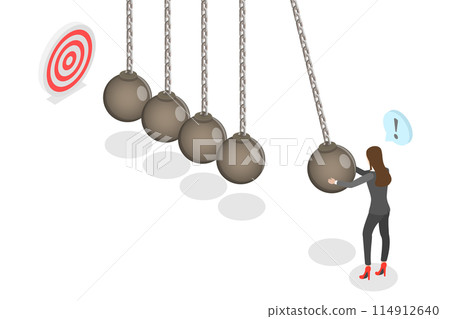 3D Isometric Flat Illustration of Newtons Cradle, Experiment, Education and Training 3D Isometric Flat Illustration of Newtons Cradle, Experiment, Education and Training 114912640
