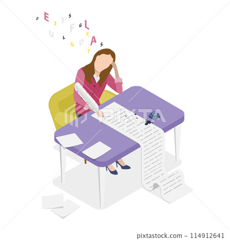 3D Isometric Flat Illustration of Creative Profession of Writer, Creativity and Literature 3D Isometric Flat Illustration of Creative Profession of Writer, Creativity and Literature 114912641