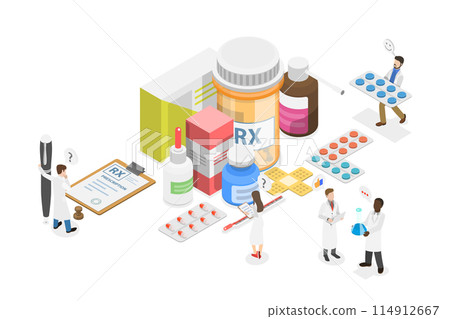3D Isometric Flat  Illustration of Pharmacist, Pharmaceutical Industry 114912667