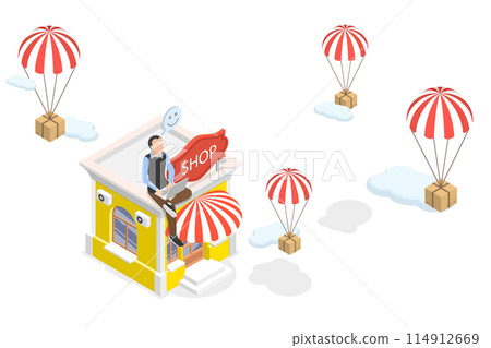 3D Isometric Flat Illustration of Dropshipping Business Model, E-store and E-commerce Business 3D Isometric Flat Illustration of Dropshipping Business Model, E-store and E-commerce Business 114912669