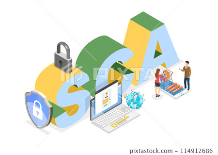 3D Isometric Flat  Illustration of SCA, Strong Customer Authentication 114912686