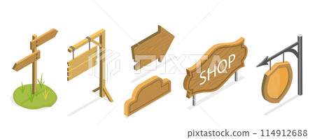 3D Isometric Flat Set of Signboard Collection, Wooden Billboards 3D Isometric Flat Set of Signboard Collection, Wooden Billboards 114912688