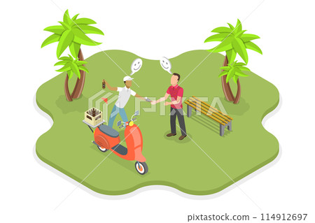 3D Isometric Flat  Illustration of Fast Way To Order Drinks, Beer Delivery 114912697