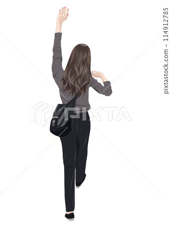 一個年輕女子跳舞和行走的後視圖插圖 114912785