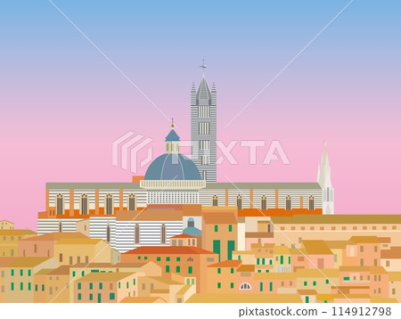 Siena, Siena Cathedral, Duomo di Siena, Tuscany, Evening view 114912798