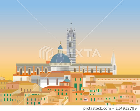 Siena, Siena Cathedral, Duomo di Siena, Tuscany, Evening view 114912799