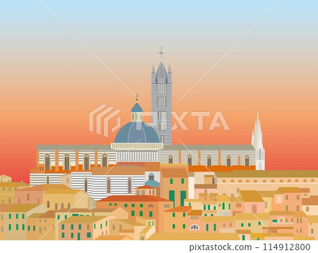 Siena, Siena Cathedral, Duomo di Siena, Tuscany, Evening view 114912800