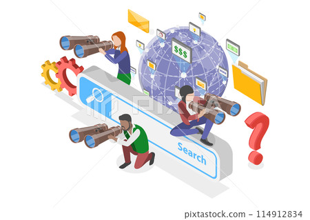 3D Isometric Flat  Conceptual Illustration of Career Opportunities, Searching, Finding and Web Surfing 114912834