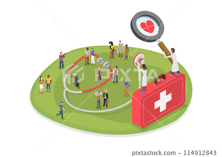 3D Isometric Flat  Conceptual Illustration of Population Health Management, Improving Healthcare Service 114912843