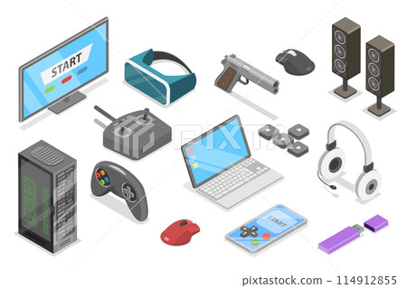 3D Isometric Flat  Set of Gaming Items, eSport or Cyber Sport 114912855