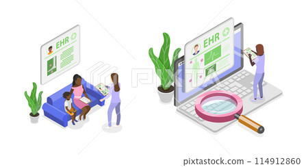 3D Isometric Flat  Conceptual Illustration of Electronic Health Record, EHR 114912860