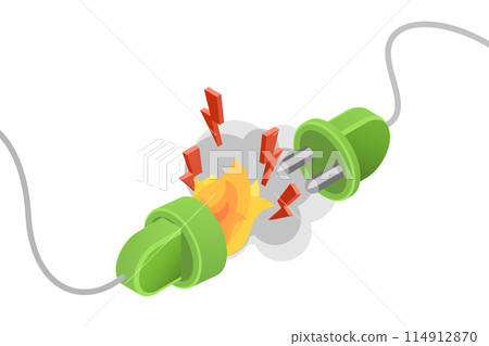 3D Isometric Flat Conceptual Illustration of Burning Electrical Outlet, Electrical Safety 3D Isometric Flat Conceptual Illustration of Burning Electrical Outlet, Electrical Safety 114912870